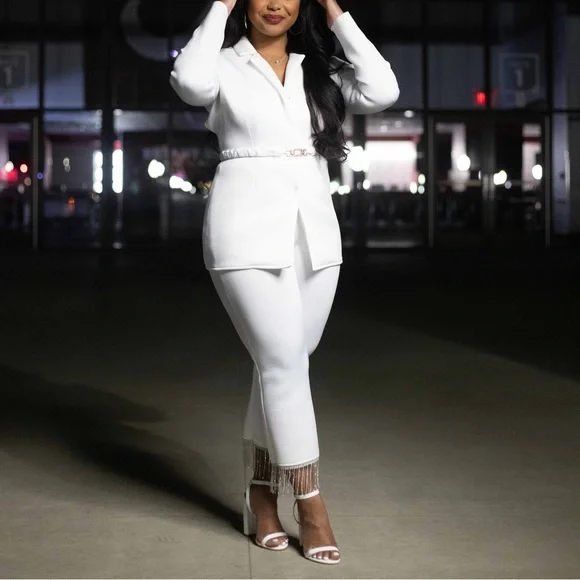 White Women’s Pants Suit with rhinestones asos